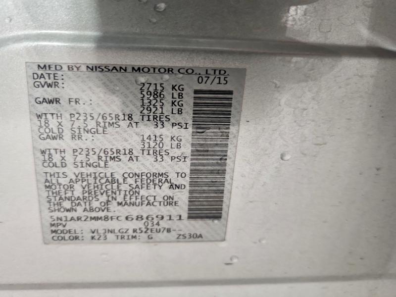 Продажа на аукционе авто 2015 Nissan Pathfinder, vin: 5N1AR2MM8FC686911, номер лота: 63757756