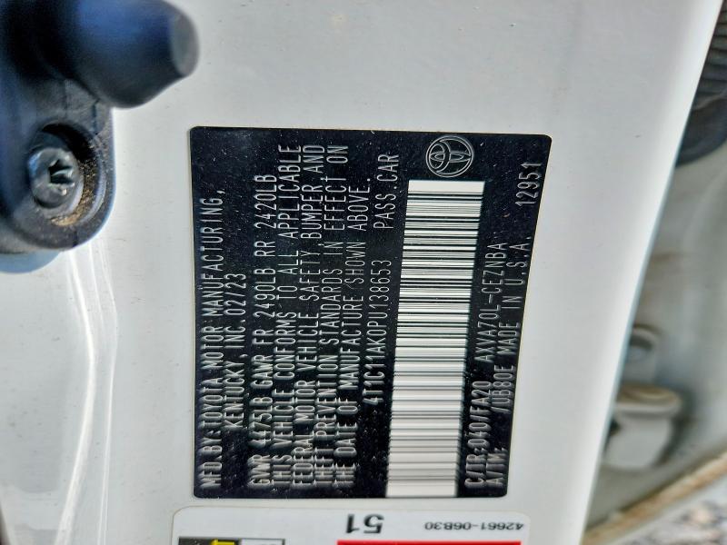 2023 Toyota Camry მანქანა იყიდება აუქციონზე, vin: 4T1C11AK0PU138653, აუქციონის ნომერი: 63926836