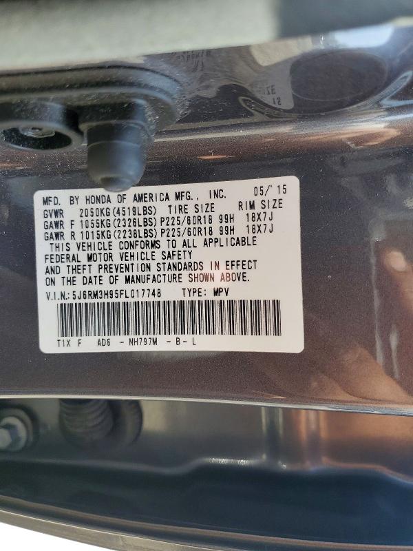 Aukcja sprzedaży 2015 Honda Cr-v, vin: 5J6RM3H95FL017748, numer aukcji: 67166376