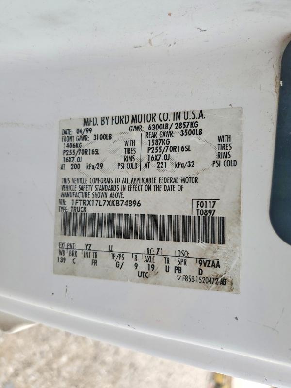 Aukcja sprzedaży 1999 Ford F150, vin: 1FTRX17L7XKB74896, numer aukcji: 64943006
