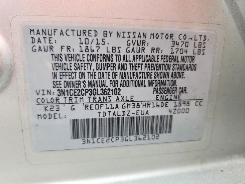 Aukcja sprzedaży 2016 Nissan Versa Note, vin: 3N1CE2CP3GL362102, numer aukcji: 66795366