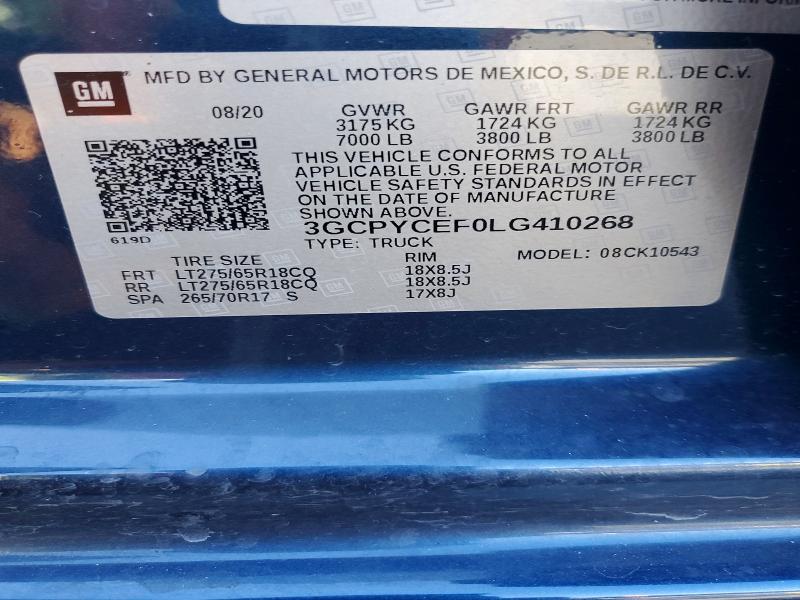 2020 Chevrolet Silverado მანქანა იყიდება აუქციონზე, vin: 3GCPYCEF0LG410268, აუქციონის ნომერი: 66364936