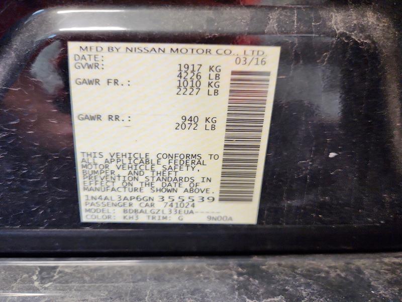 Продаж на аукціоні авто 2016 Nissan Altima, vin: 1N4AL3AP6GN355539, номер лоту: 65680246