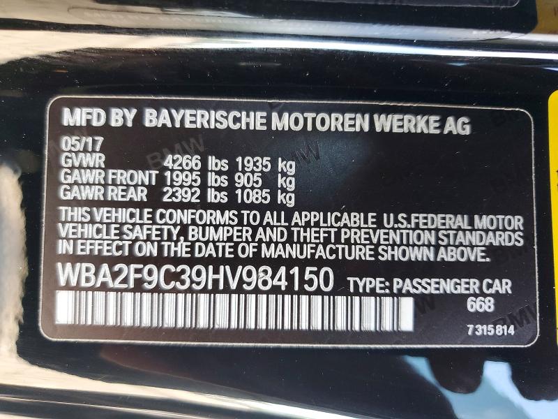 63937766 :رقم المزاد ، WBA2F9C39HV984150 vin ، 2017 Bmw 230i مزاد بيع