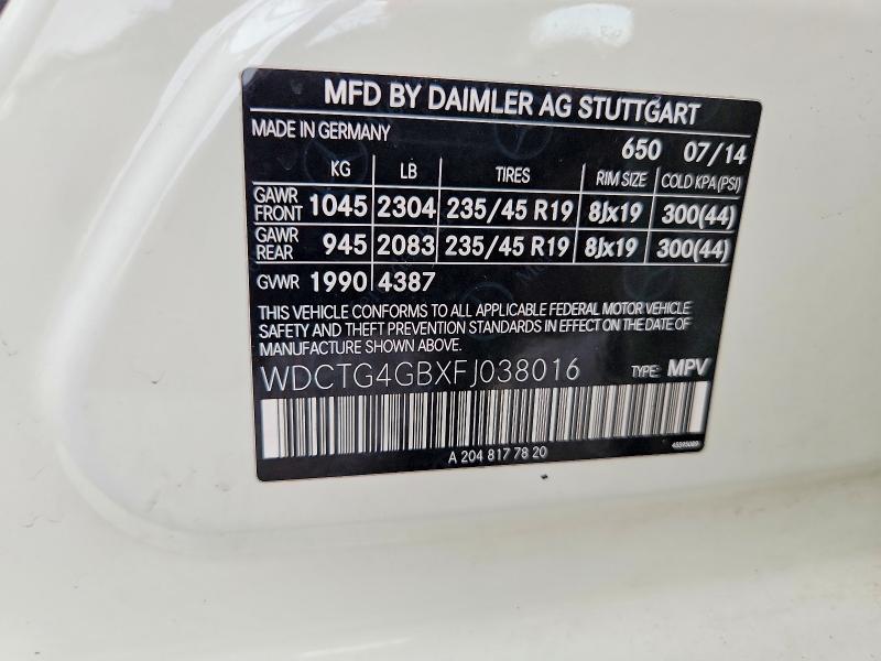 Продажа на аукционе авто 2015 Mercedes-benz Gla, vin: WDCTG4GBXFJ038016, номер лота: 66343126