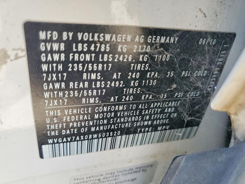 Aukcja sprzedaży 2011 Volkswagen Tiguan, vin: WVGAV7AX0BW503520, numer aukcji: 64040316