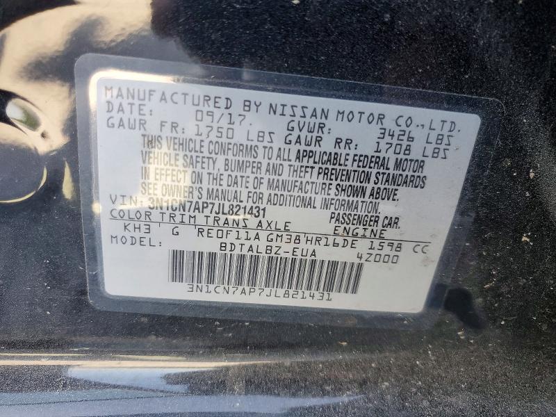 Продаж на аукціоні авто 2018 Nissan Versa, vin: 3N1CN7AP7JL821431, номер лоту: 65152436