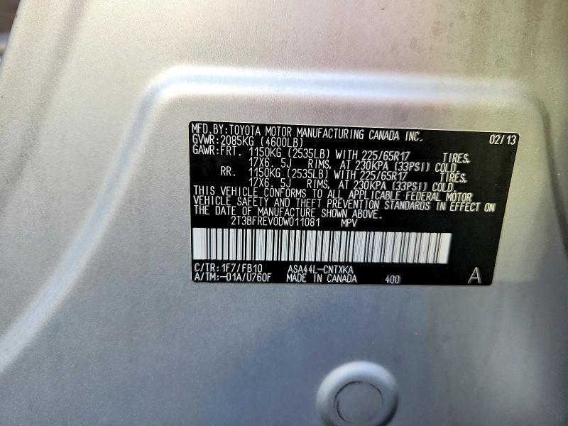 63733606 :رقم المزاد ، 2T3BFREV0DW011081 vin ، 2013 Toyota Rav4 مزاد بيع