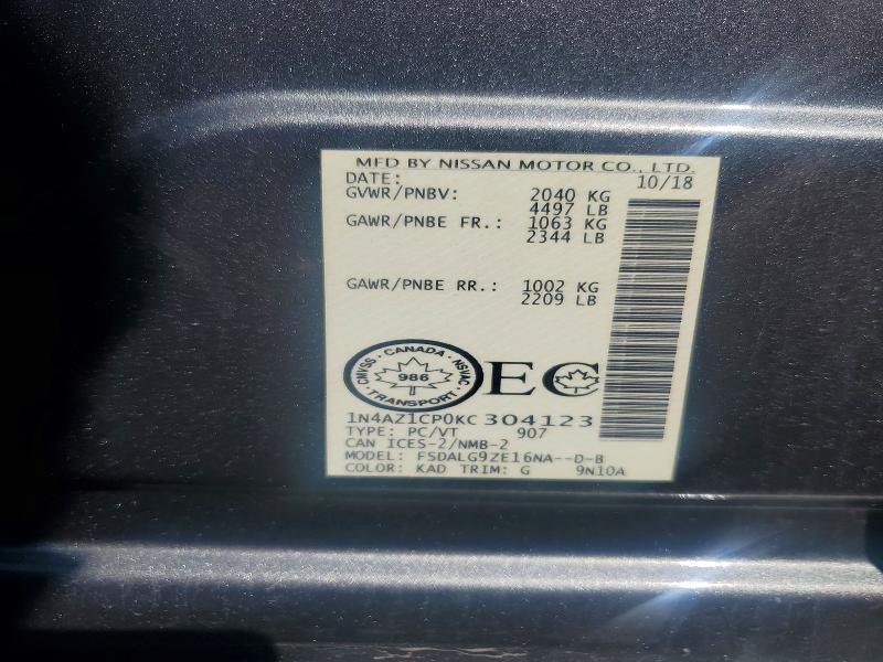 Продаж на аукціоні авто 2019 Nissan Leaf, vin: 1N4AZ1CP0KC304123, номер лоту: 63148846