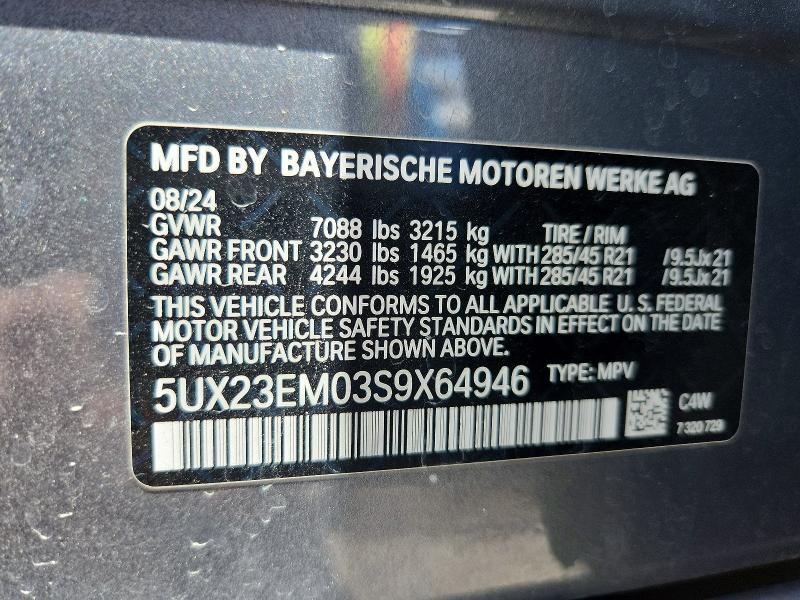 Aukcja sprzedaży 2025 Bmw X7, vin: 5UX23EM03S9X64946, numer aukcji: 64210776
