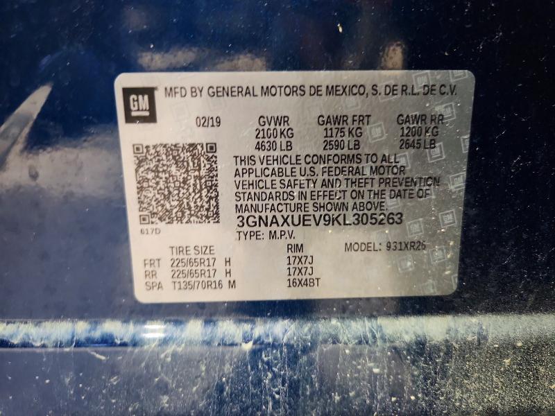 2019 Chevrolet Equinox მანქანა იყიდება აუქციონზე, vin: 3GNAXUEV9KL305263, აუქციონის ნომერი: 66432676