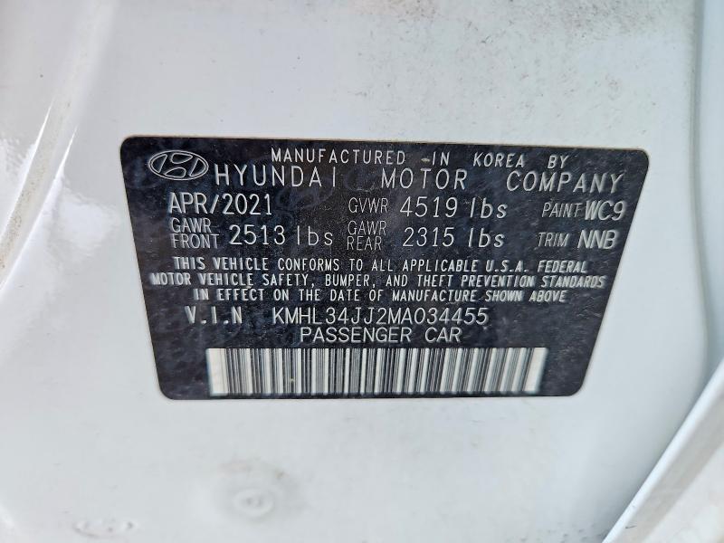 Aukcja sprzedaży 2021 Hyundai Sonata Hybrid, vin: KMHL34JJ2MA034455, numer aukcji: 64245036