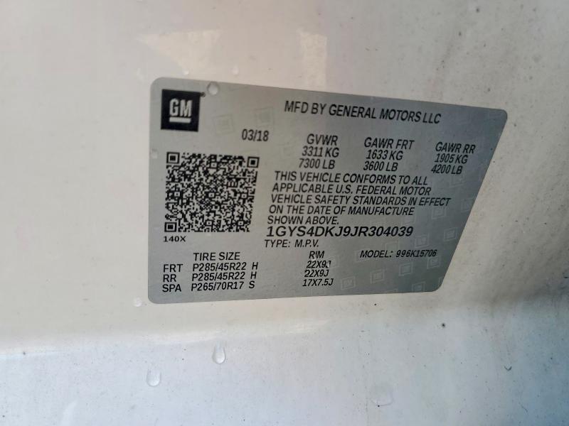 2018 Cadillac Escalade მანქანა იყიდება აუქციონზე, vin: 1GYS4DKJ9JR304039, აუქციონის ნომერი: 66504926