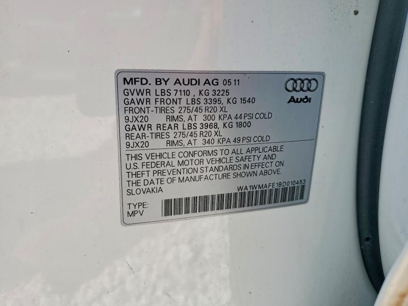 64643056 :رقم المزاد ، WA1WMAFE1BD010453 vin ، 2011 Audi Q7 مزاد بيع