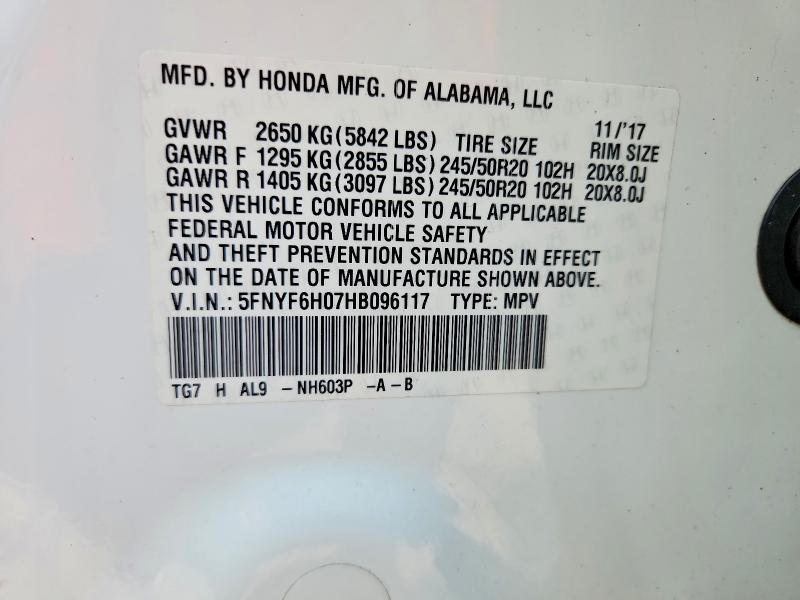 Aukcja sprzedaży 2017 Honda Pilot, vin: 5FNYF6H07HB096117, numer aukcji: 63935576