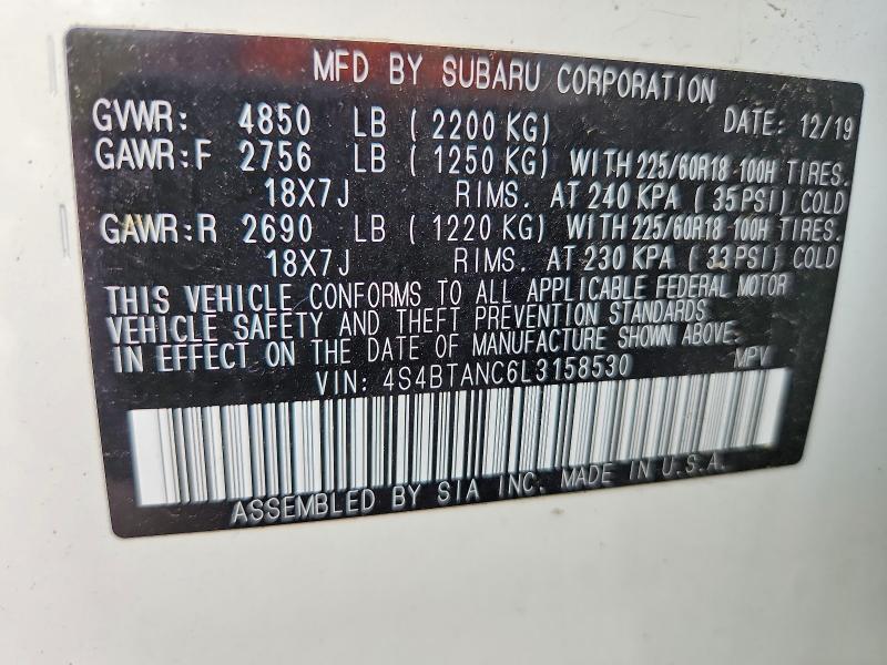 Aukcja sprzedaży 2020 Subaru Outback, vin: 4S4BTANC6L3158530, numer aukcji: 64949876