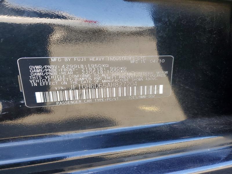 67082076 :رقم المزاد ، JF1GH6D65AH827204 vin ، 2010 Subaru Impreza مزاد بيع