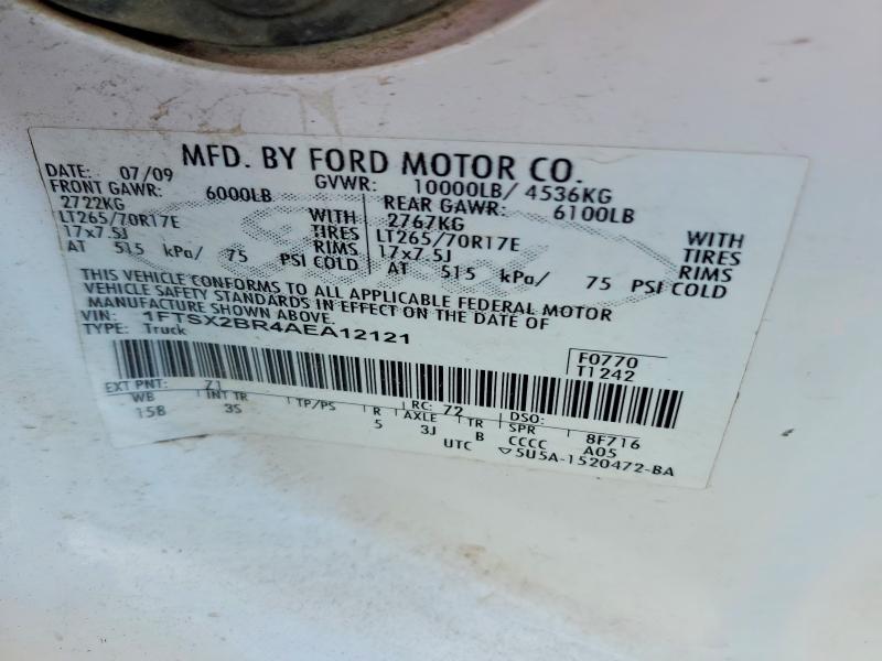 2010 Ford F250 მანქანა იყიდება აუქციონზე, vin: 1FTSX2BR4AEA12121, აუქციონის ნომერი: 66186576