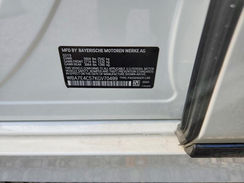 63240516 :رقم المزاد ، WBA7E4C57KGV70499 vin ، 2019 Bmw 740 مزاد بيع