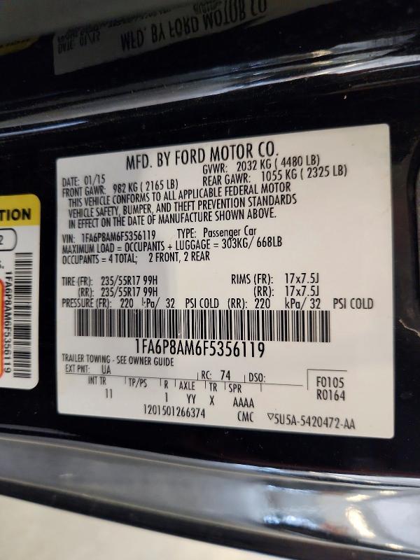 Продаж на аукціоні авто 2015 Ford Mustang, vin: 1FA6P8AM6F5356119, номер лоту: 63603906