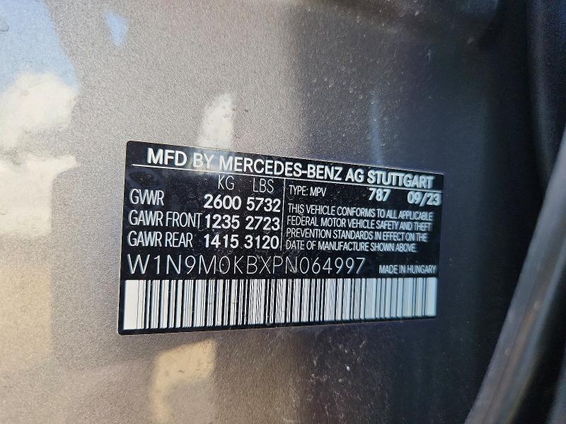 65078546 :رقم المزاد ، W1N9M0KBXPN064997 vin ، 2023 Mercedes-benz Eqb مزاد بيع
