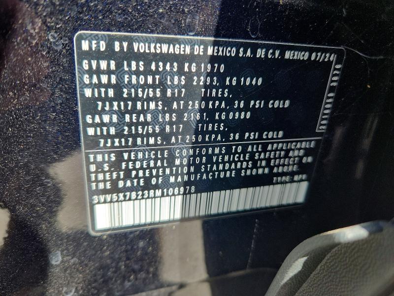 Aukcja sprzedaży 2024 Volkswagen Taos, vin: 3VV5X7B23RM106978, numer aukcji: 65108106