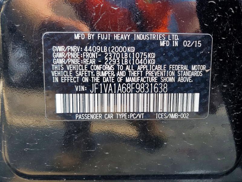 2015 Subaru Wrx მანქანა იყიდება აუქციონზე, vin: JF1VA1A68F9831638, აუქციონის ნომერი: 63997936