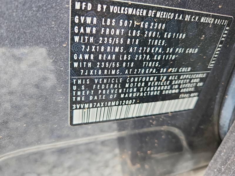 63741316 :رقم المزاد ، 3VVMB7AX1RM012007 vin ، 2024 Volkswagen Tiguan مزاد بيع