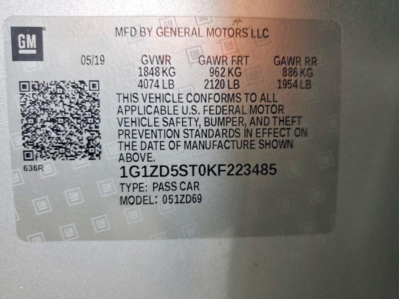 64802146 :رقم المزاد ، 1G1ZD5ST0KF223485 vin ، 2019 Chevrolet Malibu مزاد بيع