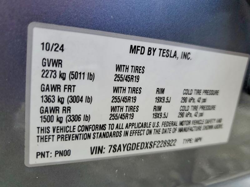 65916026 :رقم المزاد ، 7SAYGDEDXSF228922 vin ، 2025 Tesla Model Y مزاد بيع