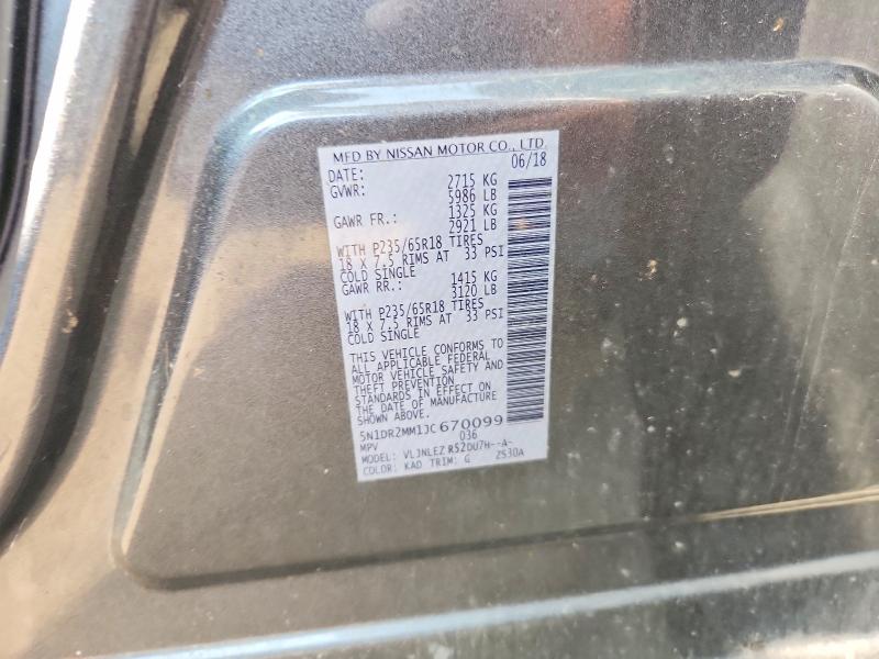 2018 Nissan Pathfinder მანქანა იყიდება აუქციონზე, vin: 5N1DR2MM1JC670099, აუქციონის ნომერი: 63737846