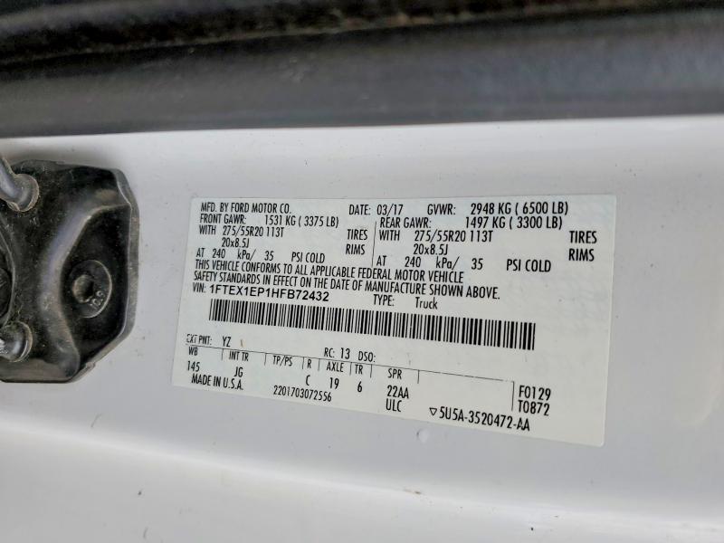 2017 Ford F150 მანქანა იყიდება აუქციონზე, vin: 1FTEX1EP1HFB72432, აუქციონის ნომერი: 66530956