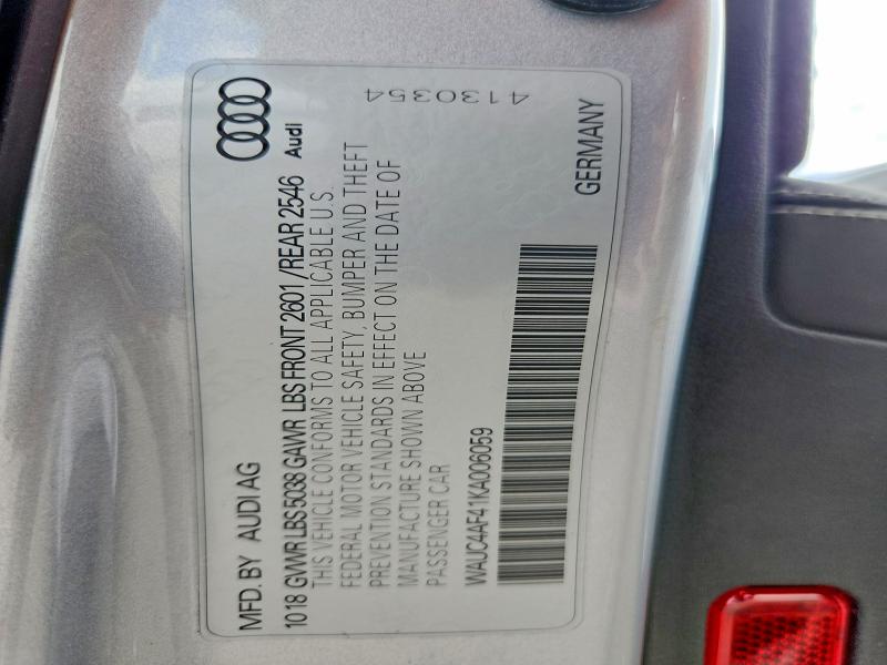 2019 Audi S4 მანქანა იყიდება აუქციონზე, vin: WAUC4AF41KA006059, აუქციონის ნომერი: 66733766
