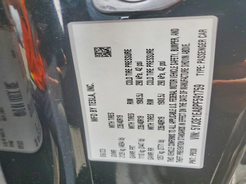 2023 Tesla Model 3 მანქანა იყიდება აუქციონზე, vin: 5YJ3E1EA8PF591759, აუქციონის ნომერი: 63785846