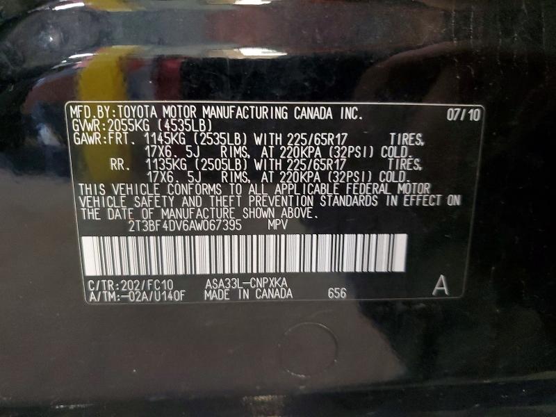 Продаж на аукціоні авто 2010 Toyota Rav4, vin: 2T3BF4DV6AW067395, номер лоту: 65388066