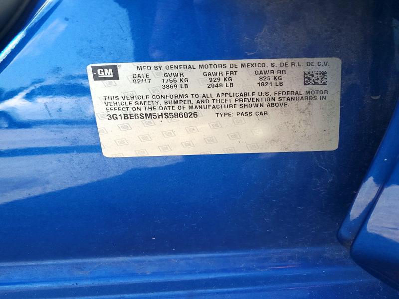 61813396 :رقم المزاد ، 3G1BE6SM5HS586026 vin ، 2017 Chevrolet Cruze مزاد بيع