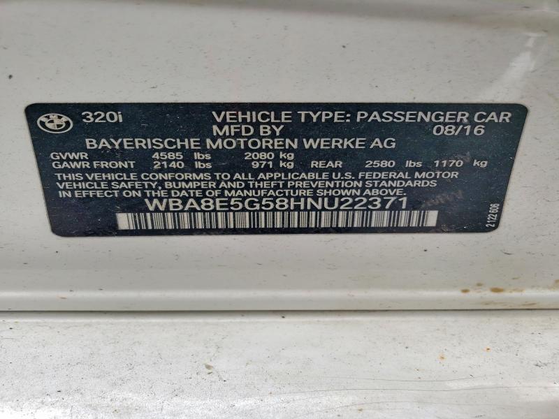 Aukcja sprzedaży 2017 Bmw 320, vin: WBA8E5G58HNU22371, numer aukcji: 64289956