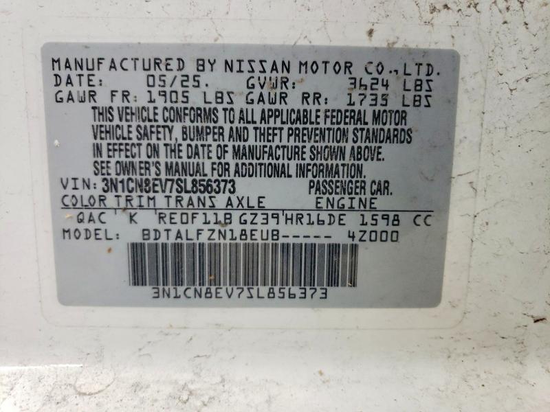 2025 Nissan Versa მანქანა იყიდება აუქციონზე, vin: 3N1CN8EV7SL856373, აუქციონის ნომერი: 63046826