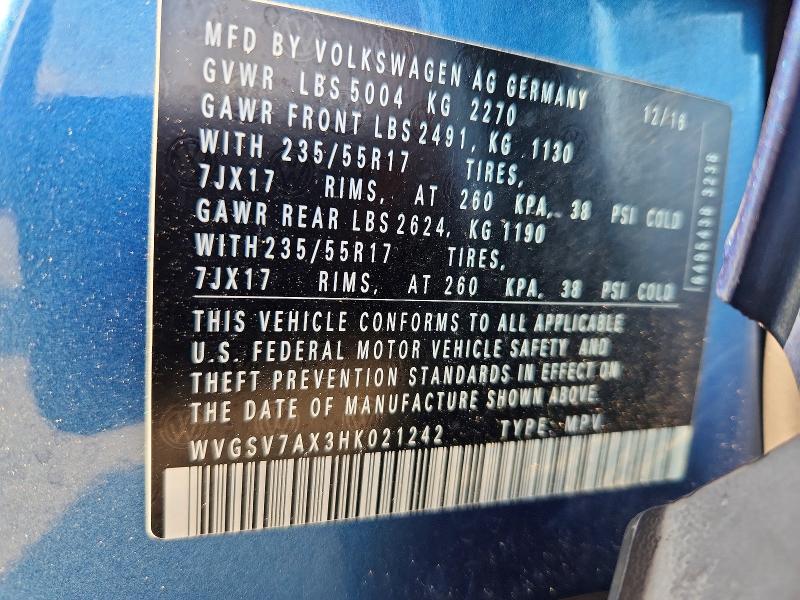 Aukcja sprzedaży 2017 Volkswagen Tiguan, vin: WVGSV7AX3HK021242, numer aukcji: 66247176
