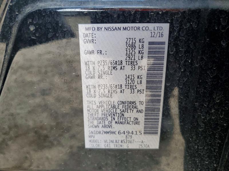 64021276 :رقم المزاد ، 5N1DR2MM9HC649415 vin ، 2017 Nissan Pathfinder مزاد بيع