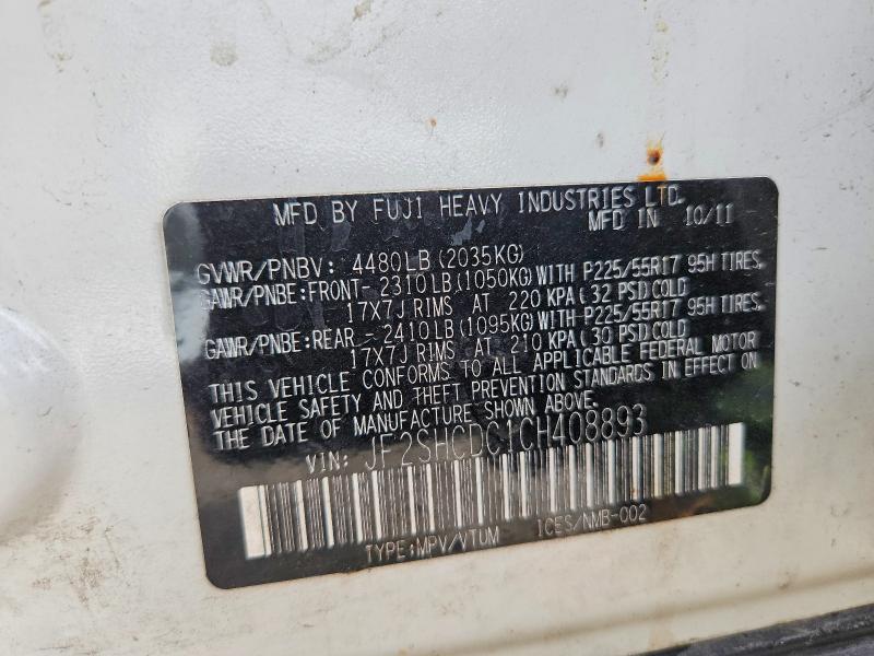 Продаж на аукціоні авто 2012 Subaru Forester, vin: JF2SHCDC1CH408893, номер лоту: 65755056