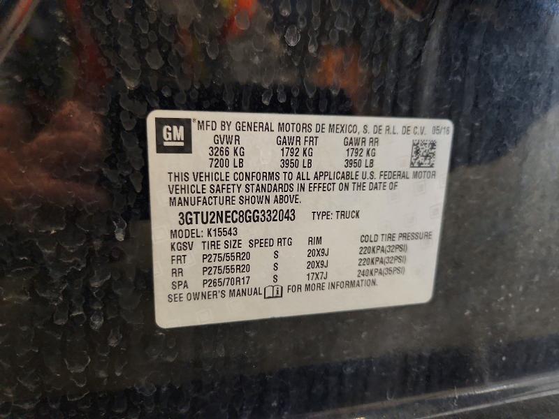 Продажа на аукционе авто 2016 Gmc Sierra, vin: 3GTU2NEC8GG332043, номер лота: 63156016