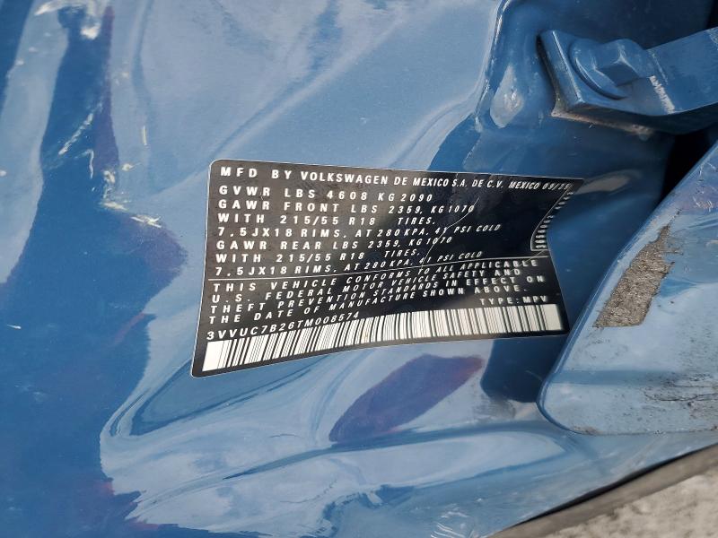 2026 Volkswagen Taos მანქანა იყიდება აუქციონზე, vin: 3VVUC7B26TM008574, აუქციონის ნომერი: 65694806