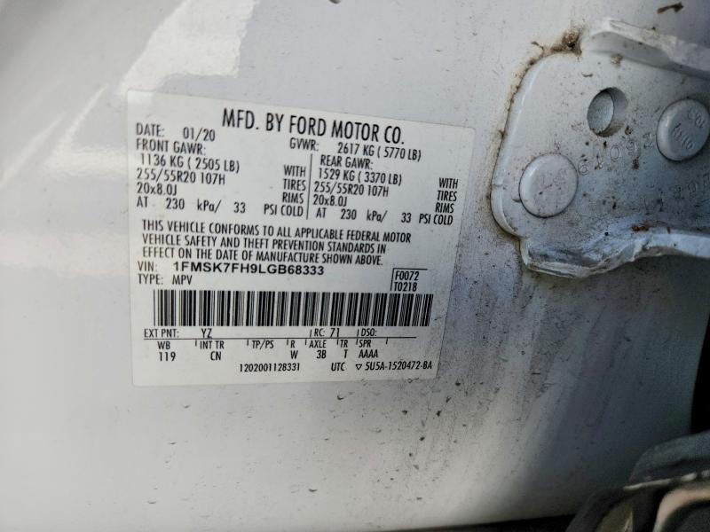 63654246 :رقم المزاد ، 1FMSK7FH9LGB68333 vin ، 2020 Ford Explorer مزاد بيع