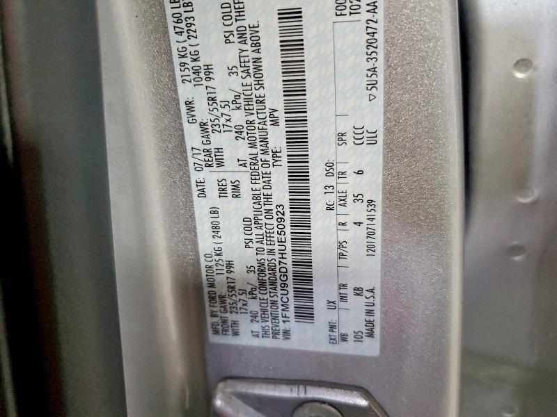 Auction sale of the 2017 Ford Escape, vin: 1FMCU9GD7HUE50923, lot number: 63567996