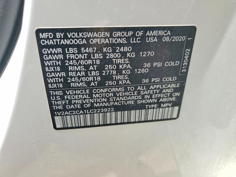 Продаж на аукціоні авто 2020 Volkswagen Atlas Cross Sport, vin: 1V2AC2CA1LC223922, номер лоту: 64593776