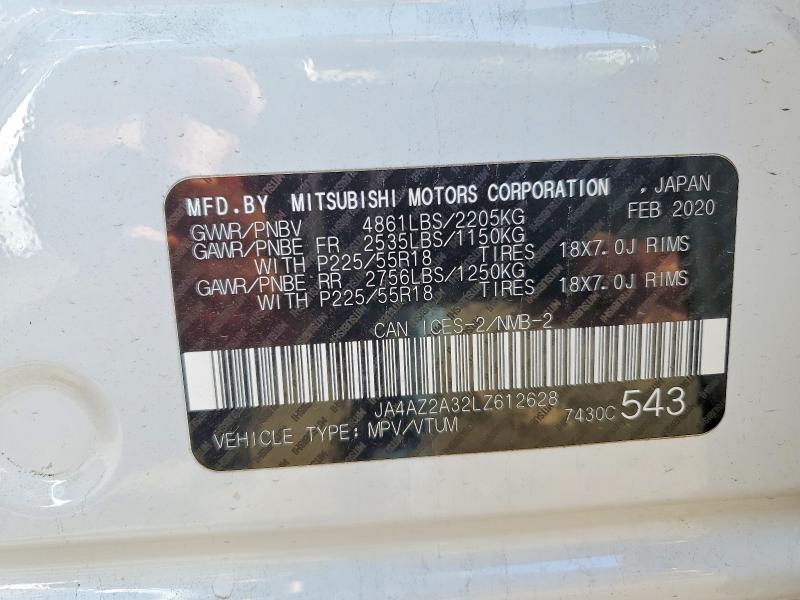 2020 Mitsubishi Outlander მანქანა იყიდება აუქციონზე, vin: JA4AZ2A32LZ612628, აუქციონის ნომერი: 66355036