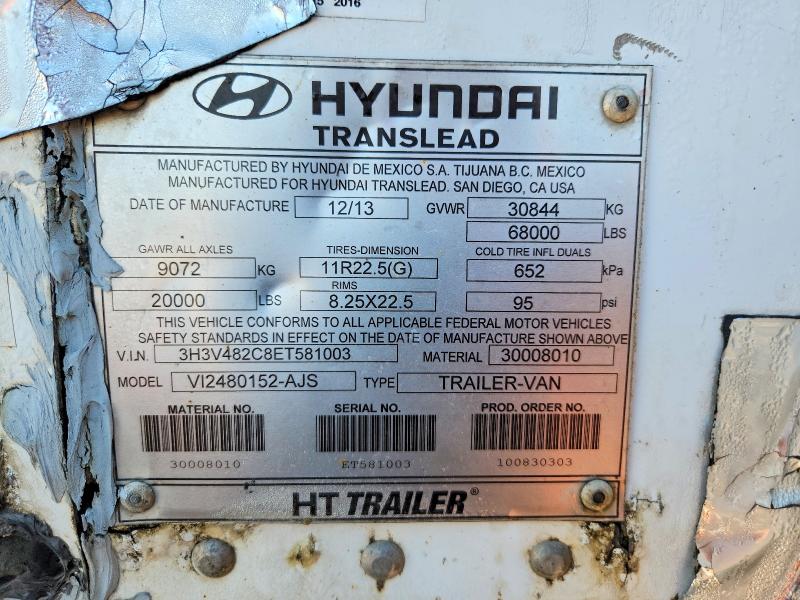 Aukcja sprzedaży 2014 Hyundai Translead Inc Trailers, vin: 3H3V482C8ET581003, numer aukcji: 62269456