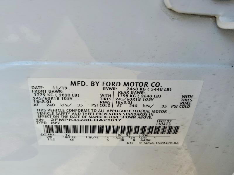 2020 Ford Edge მანქანა იყიდება აუქციონზე, vin: 2FMPK4G98LBA21617, აუქციონის ნომერი: 61060776