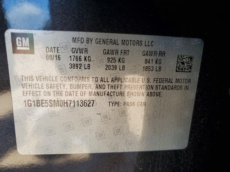 Продажа на аукционе авто 2017 Chevrolet Cruze, vin: 1G1BE5SM0H7113627, номер лота: 65525796